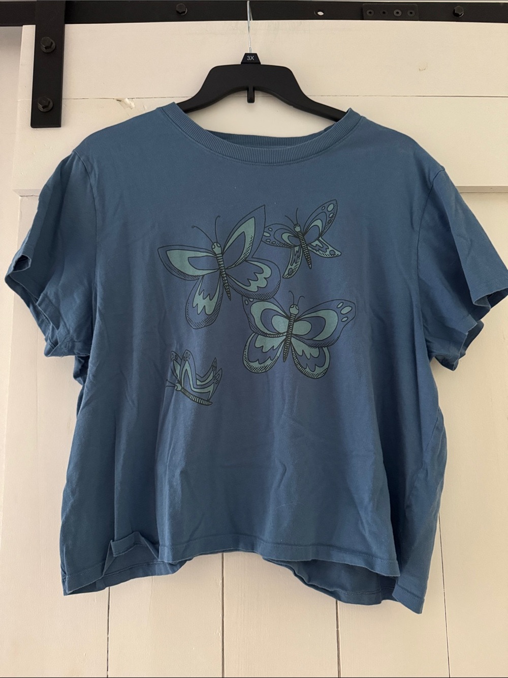 American Eagle Blue Butterfly Cropped Tee Shirt XXL 2XL